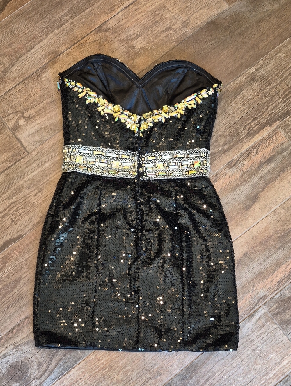 Vtg Sequin Rhinestone Strapless Fully Lined Sweetheart Neckline Mini Dress, 2 - Picture 10 of 15